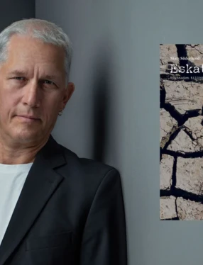 Mats Söderlund med boken Eskatos.