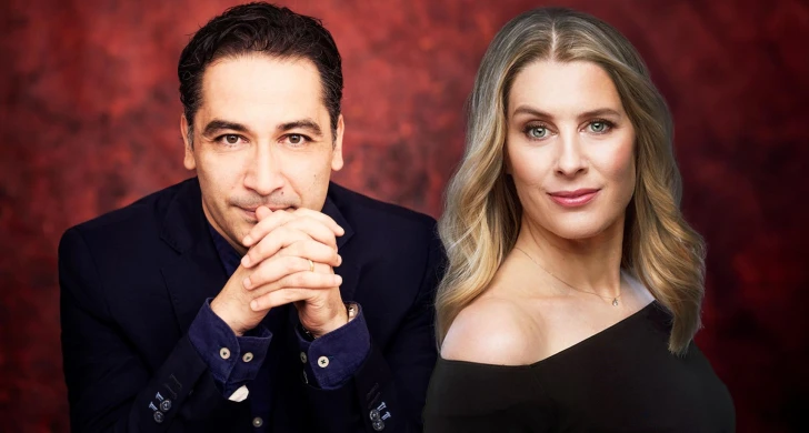 Andrés Orozco-Estrada och Malin Byström syns mot en röd bakgrund.