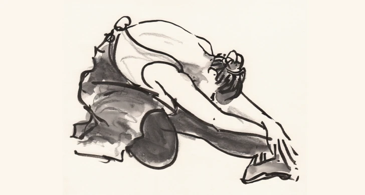 Illustration av sittande dansare som böjer sig fram
