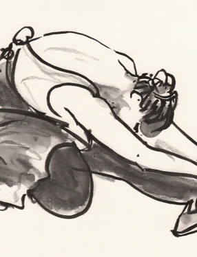 Illustration av sittande dansare som böjer sig fram