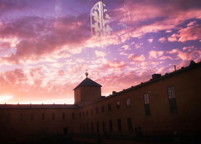 Narvavägen 17 i skymningen