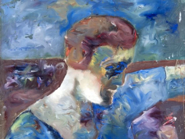 Åke Göransson, Sverige 1902–1942, Kvinna i blått, 1933–1937, olja på duk uppklistrad på masonit, 74 x 52 cm, Göteborgs konstmuseum. Foto: Hossein Sehatlou.