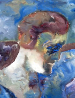 Åke Göransson, Sverige 1902–1942, Kvinna i blått, 1933–1937, olja på duk uppklistrad på masonit, 74 x 52 cm, Göteborgs konstmuseum. Foto: Hossein Sehatlou.