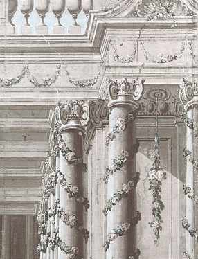 Detalj av kuliss i scenbilden "Ett Joniskt Tempel" målad av Carlo Galli Bibiena 1774
