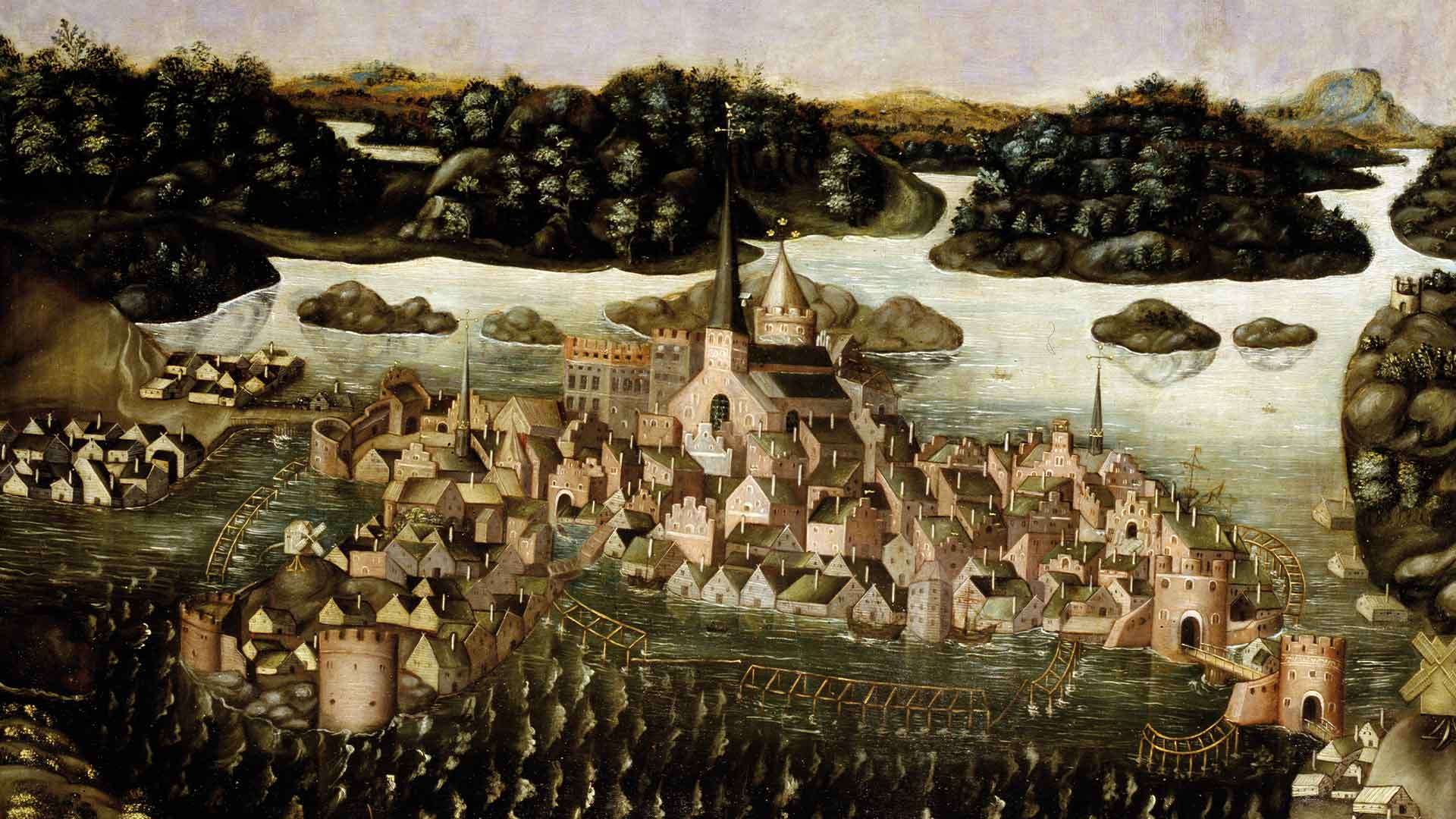 Målning av det medeltida Stockholm.