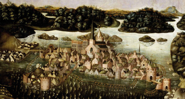 Målning av det medeltida Stockholm.