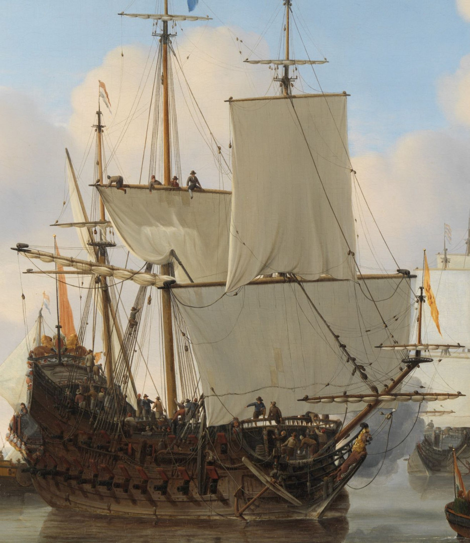 ”Dutch Ships in a Calm Sea” av Willem van de Velde d. y., 1665. Beskuren.