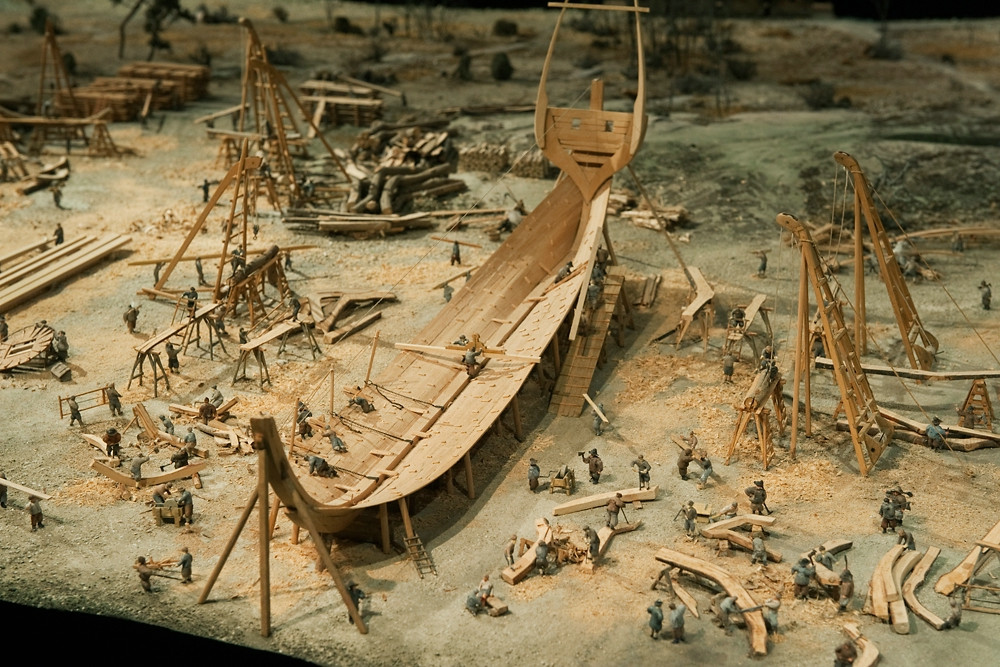 Modell av ett skepp på Vasamuseet.