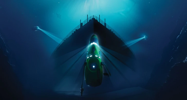 Teckning av vrak under vattnet.