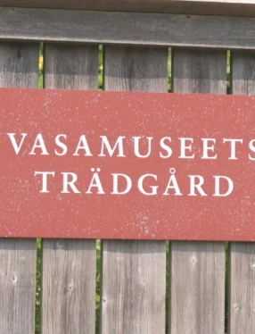 Skylt i Vasamuseets trädgård.