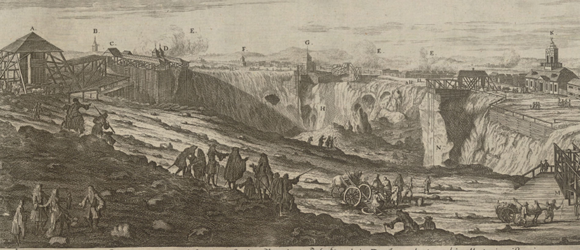En teckning av Falu koppargruva år 1699.
