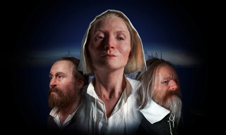 Ansiktsrekonstruktioner av några personer som dog på skeppet Vasa.