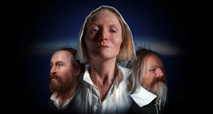 Ansiktsrekonstruktioner av några personer som dog på skeppet Vasa.