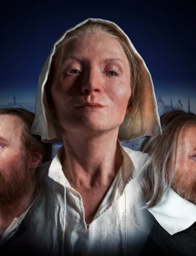 Ansiktsrekonstruktioner av några personer som dog på skeppet Vasa.